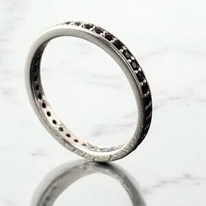 925 Sterling Silver Black Cubic Zirconia Eternity Band Size 6 NEW